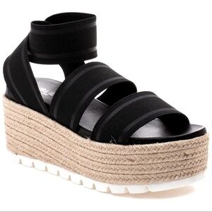J Slides Quartz Black Elastic Platform Wedge Sandal